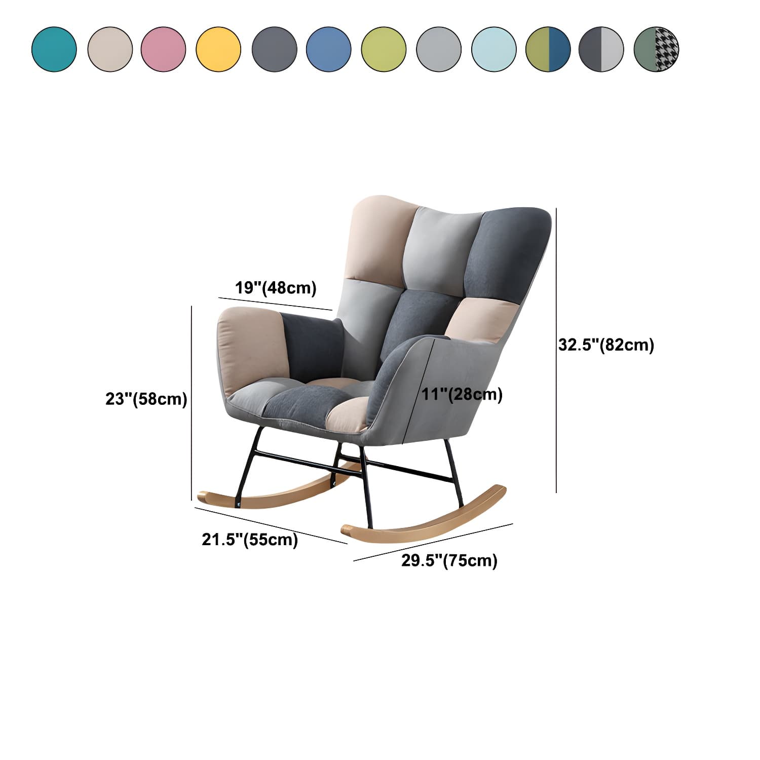 Modern Rocker Chair Upholstered Dark Legs Glider Button-Tufted - image 27