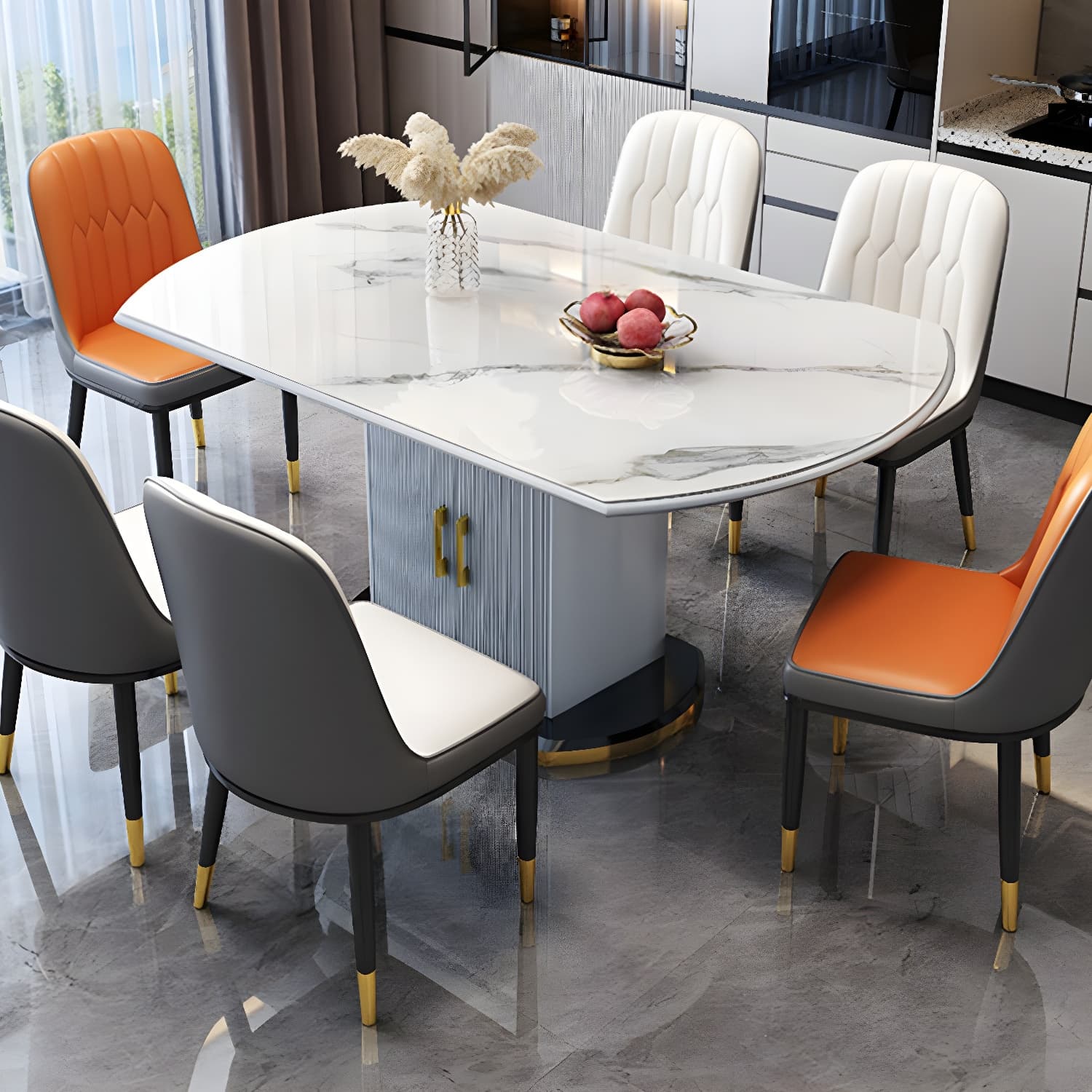 Slate Round Dining Table Set with Extending Leaf - Modern Wood Kitchen & Dining Room Furniture - image 7