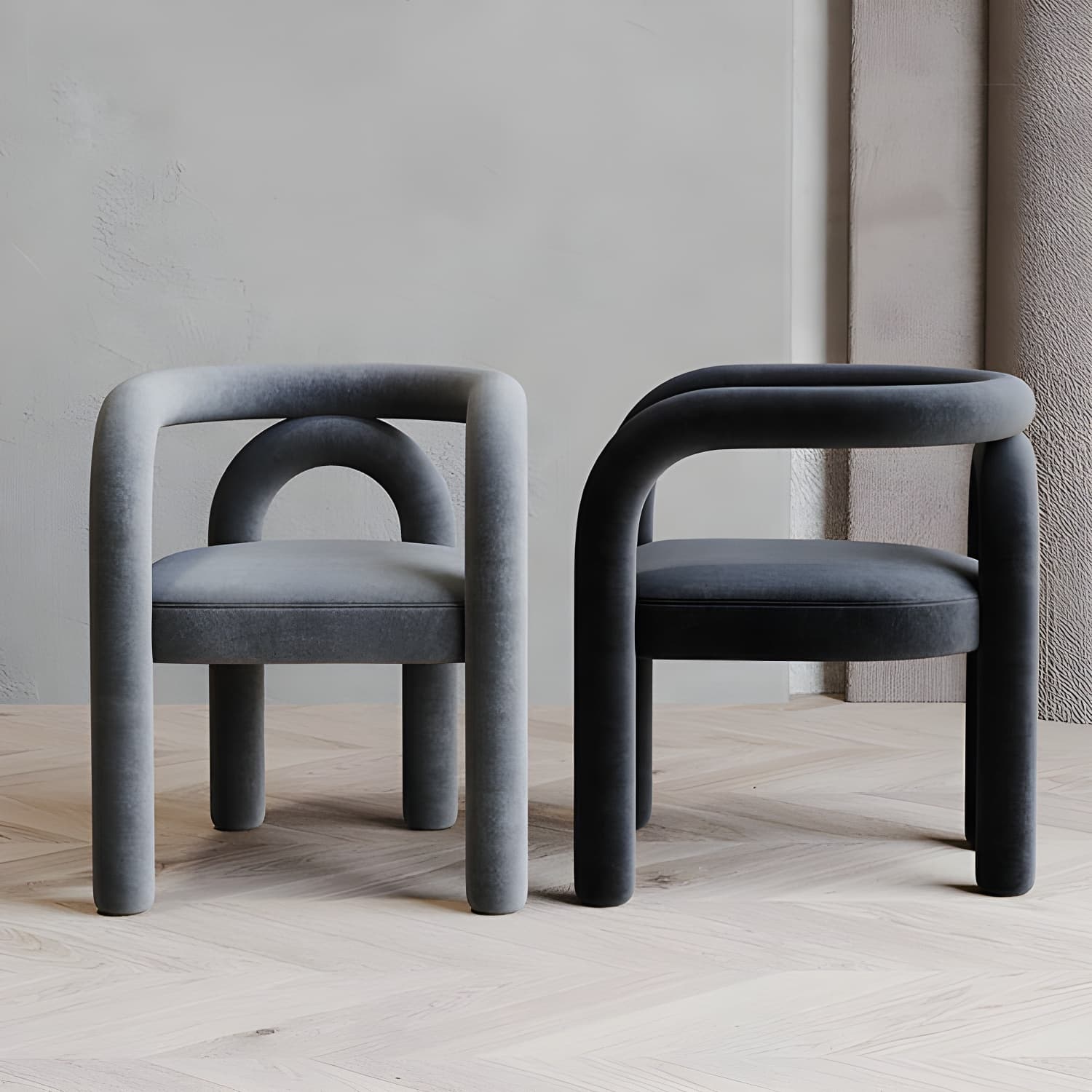 Designer Style Velvet Curved Arm Chair Open Back Matte Finish Dining Chair - image 16
