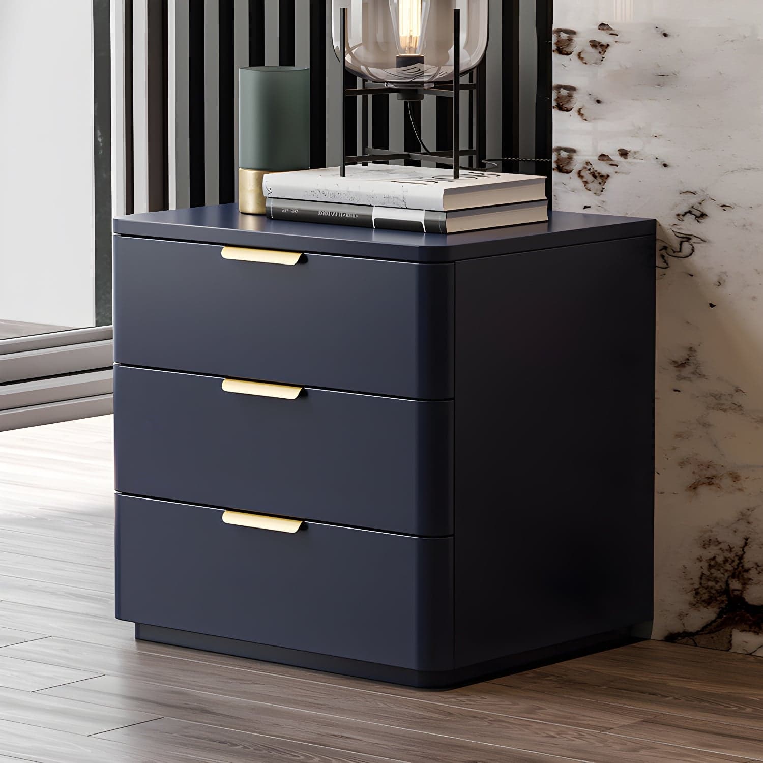 Contemporary Accent Table Nightstand Leather Nightstand with 3 Drawers