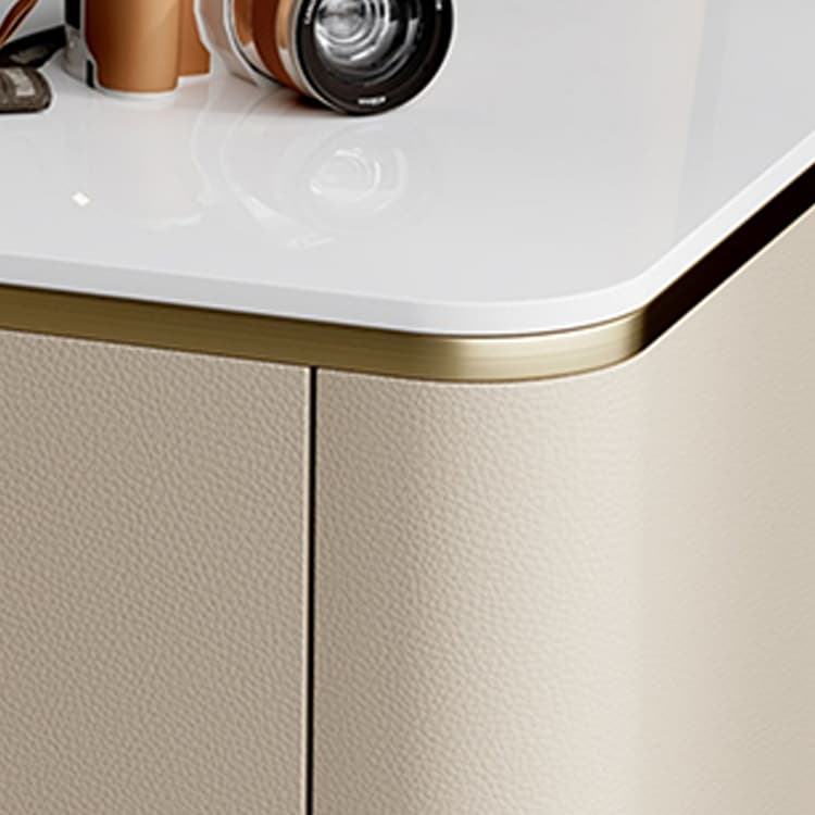 Contemporary Faux Leather Nightstand with Drawer Storage and Stone Countertop - image 14