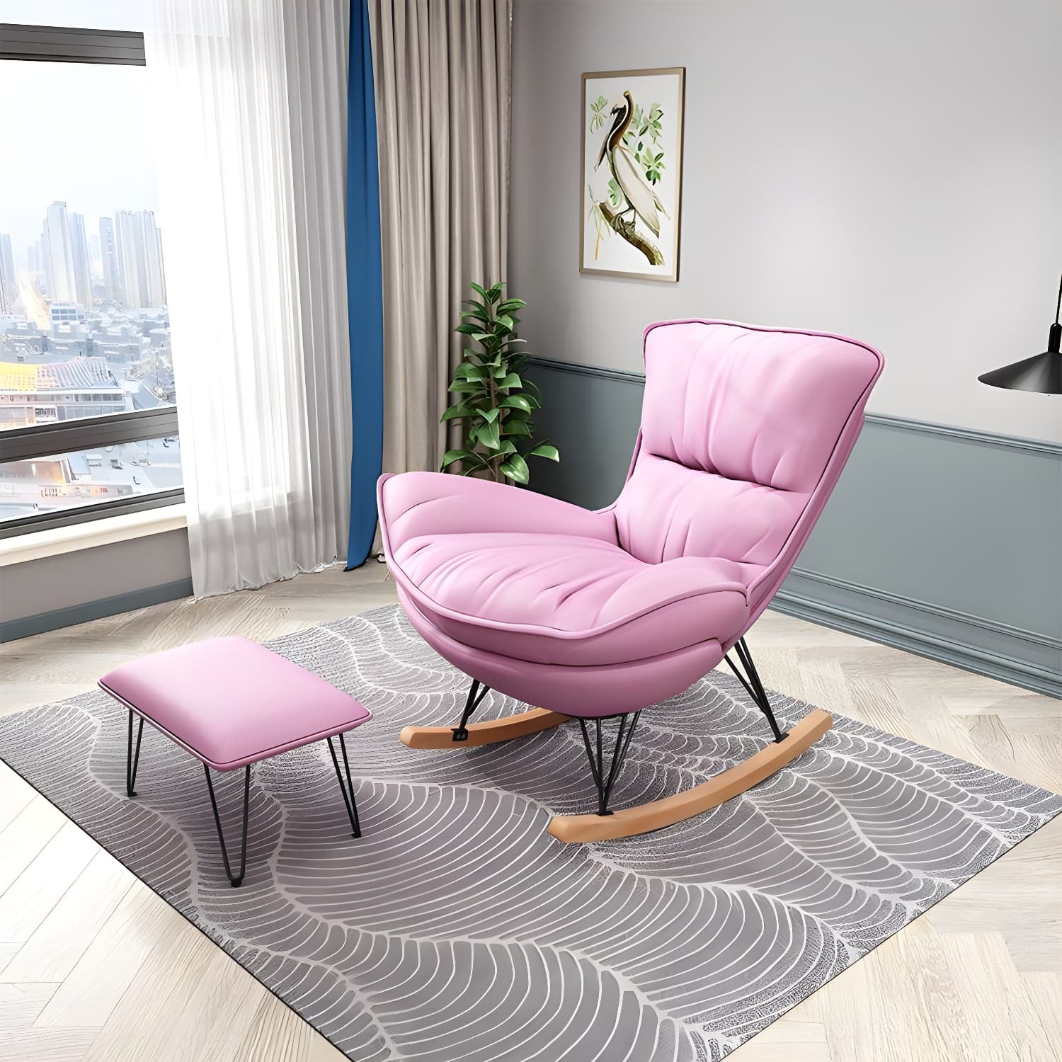Modern Upholstered Rocker Chair Metal Frame Dirt Resistant Spindle Rocker Chair - image 10