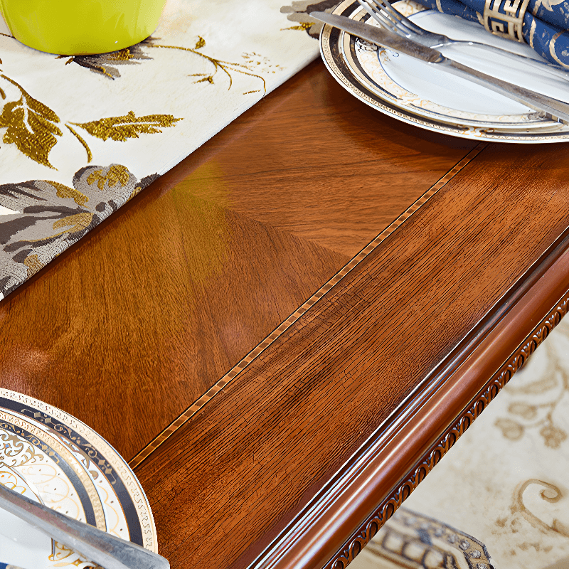 Retro Rectangular Brown Solid Wood Dining Table Set with Four Legs and Fixed Table - image 6