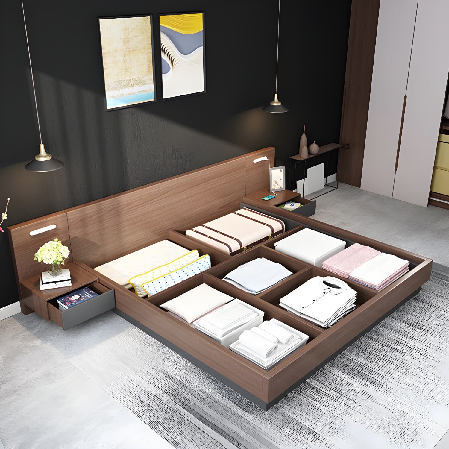 Lift Up Storage Platform Bed Contemporary Platform Bed Frame with Headboard - image 13