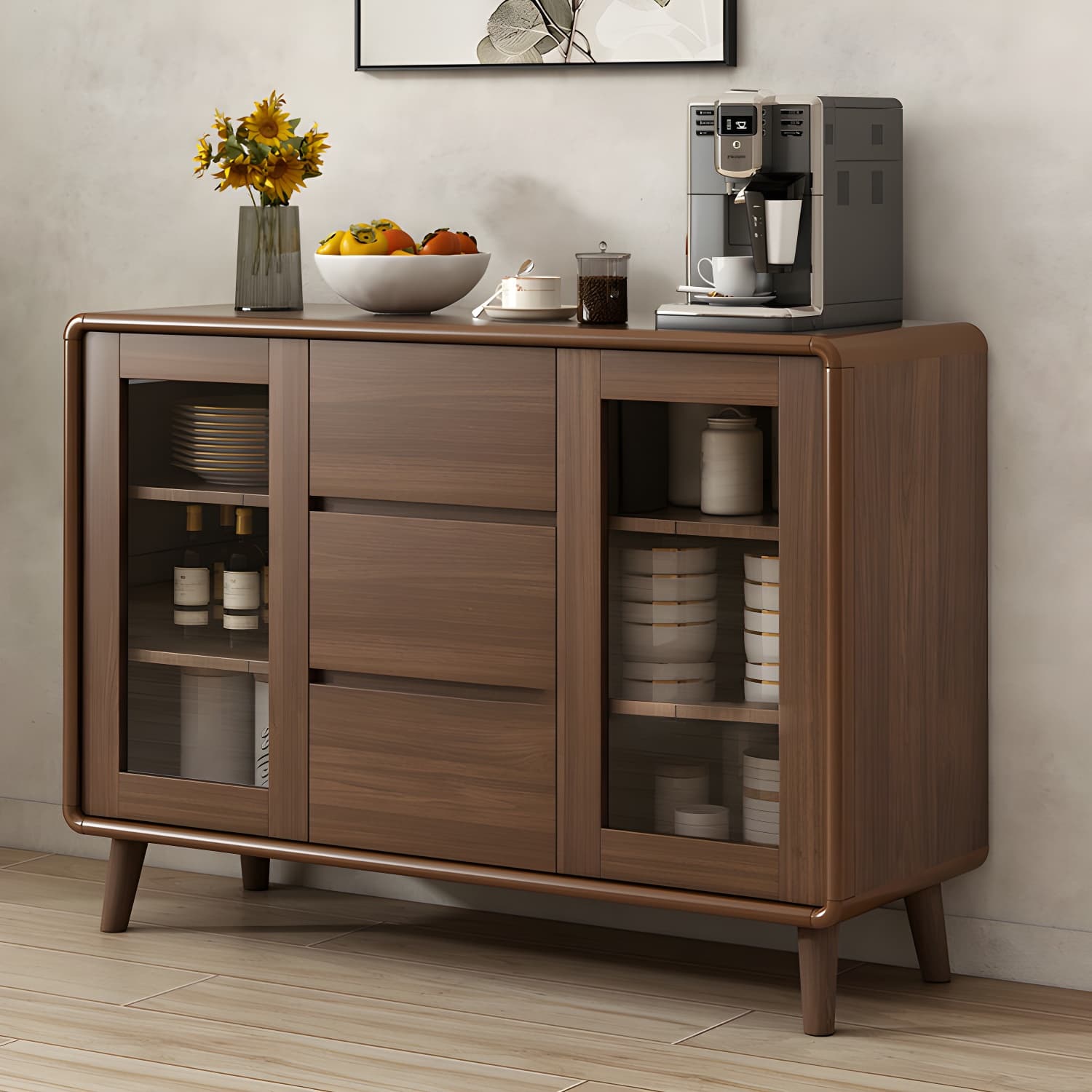 Modern Brown Wood Sideboard with Cabinets and Drawers - Stylish and Functional Buffet for Storage - image 3
