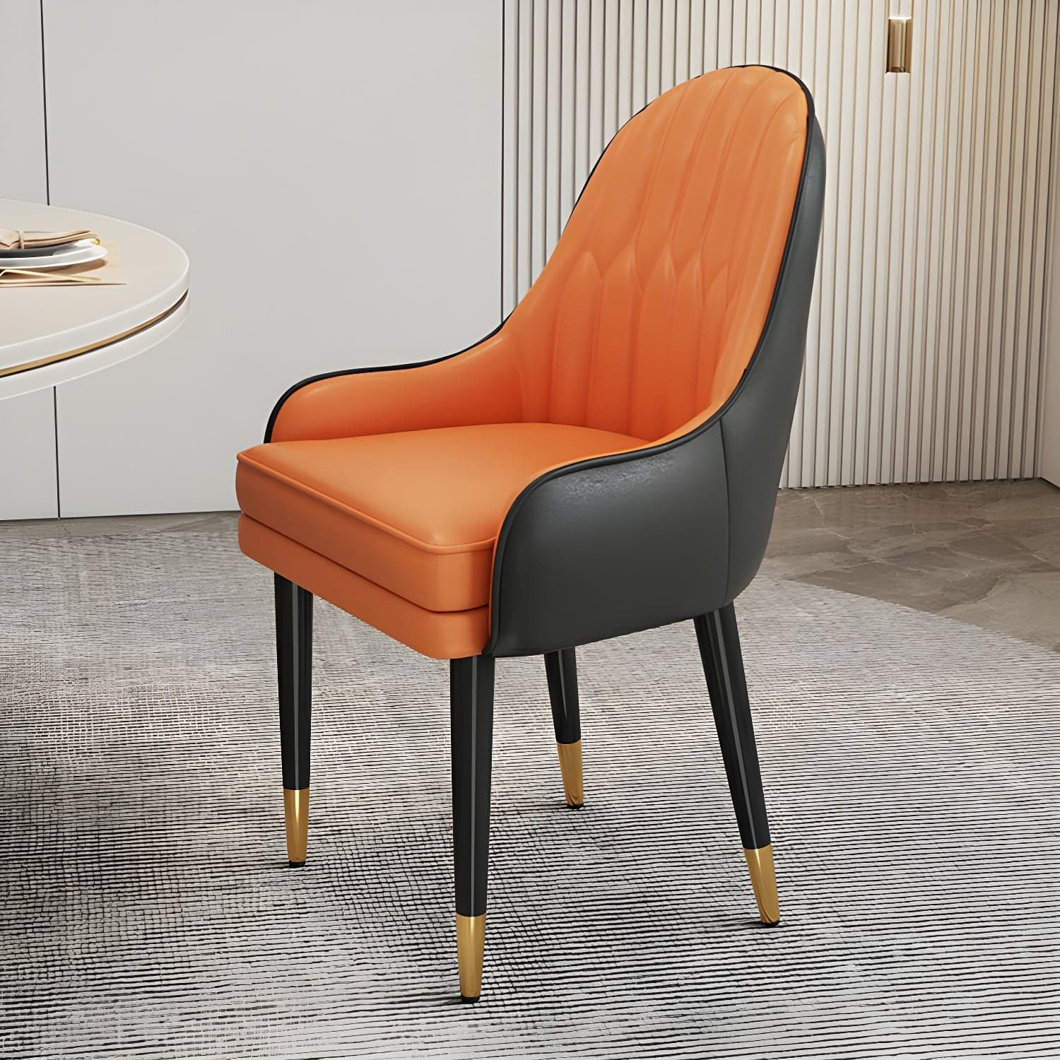Glam Arm Chair with Upholstered Faux Leather, Solid Back, and Metal Legs - image 3
