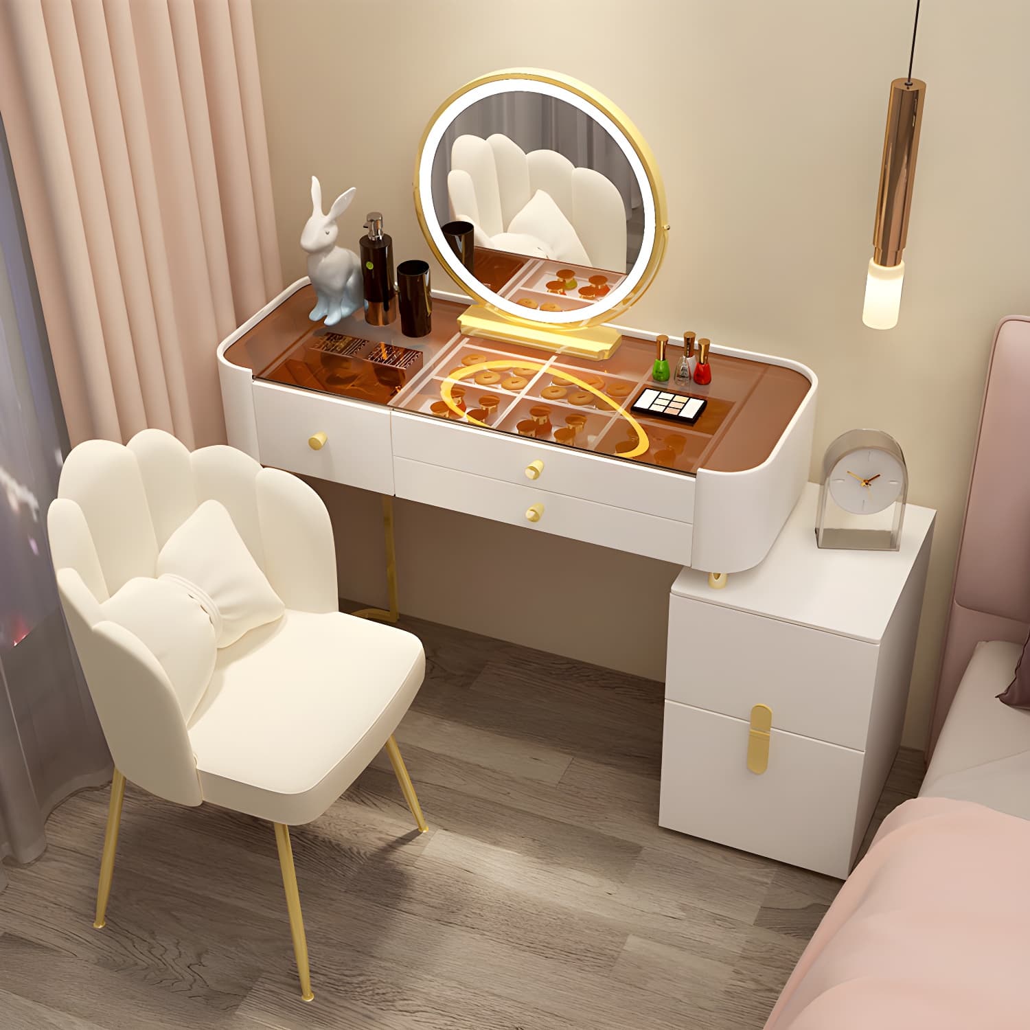 Modern Solid Wood Makeup Vanity Desk Bedroom Vanity Dressing Table Set - image 4