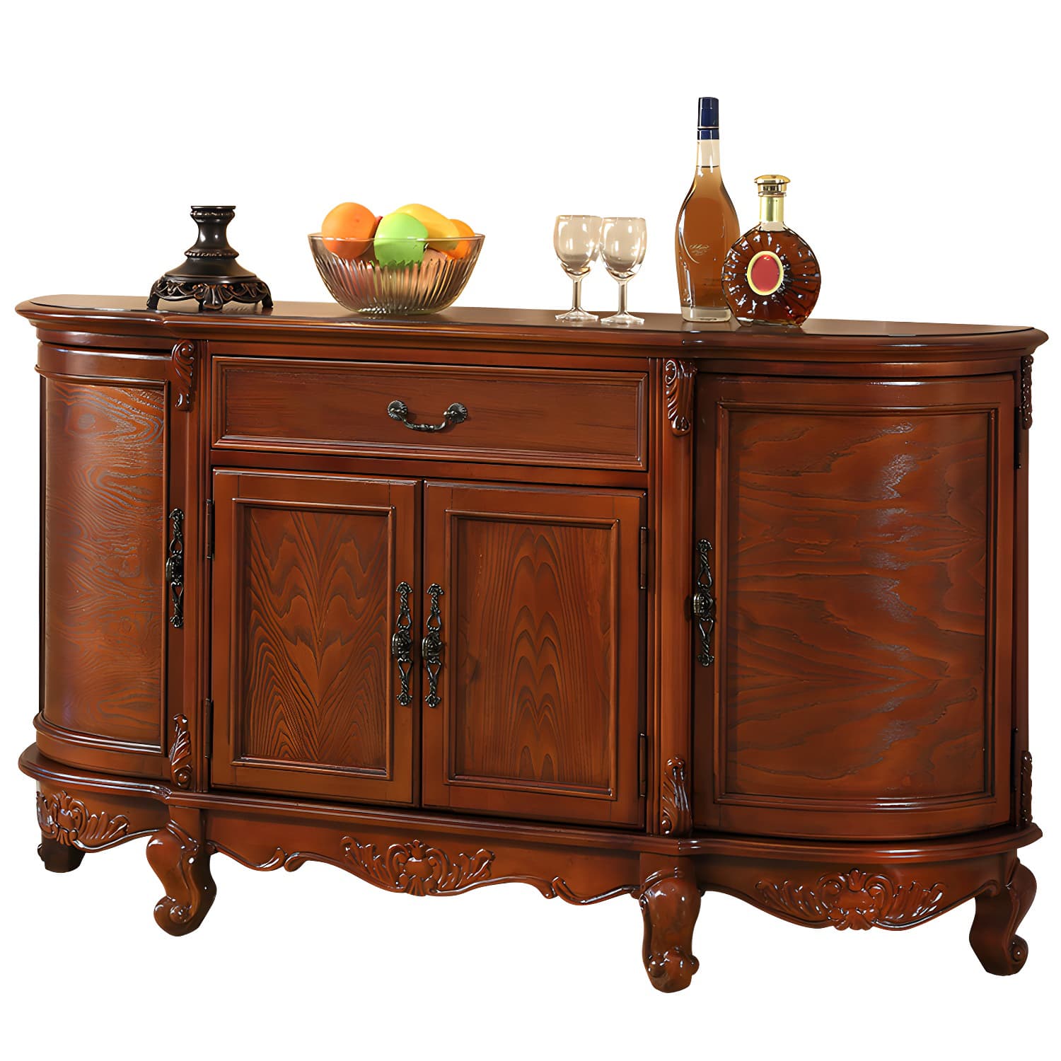 Traditional Style Wood Sideboard Credenza with 4 Cabinets and Drawers and 3 Interior Shelves - image 7