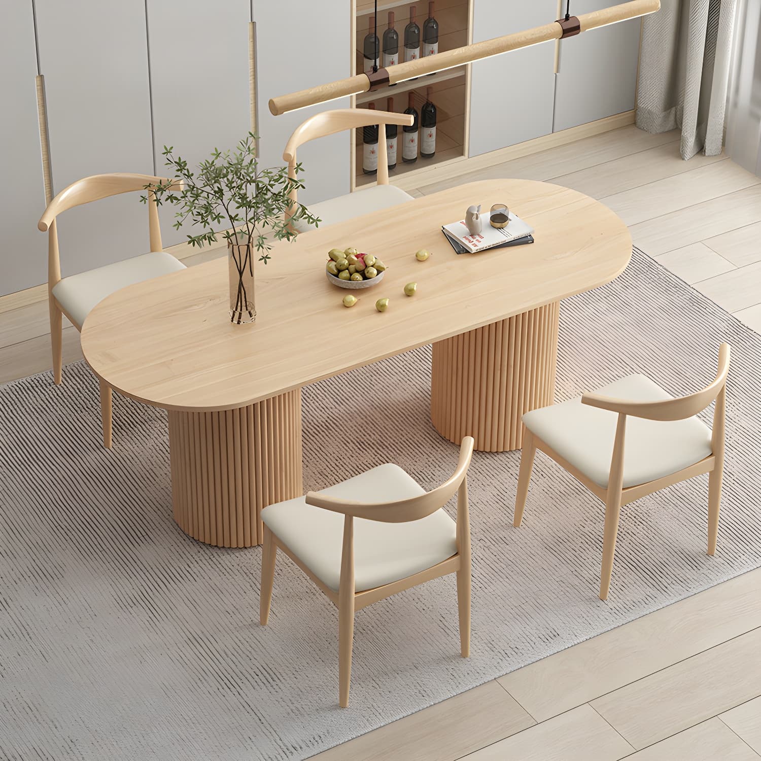 Modern Double Pedestal Table Oval Wood Dining Table for Home Kitchen