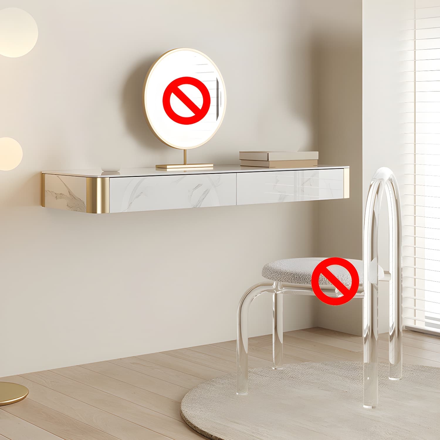 Wood Vanity and Stool in White Luxurious Stone Dressing Table - image 10