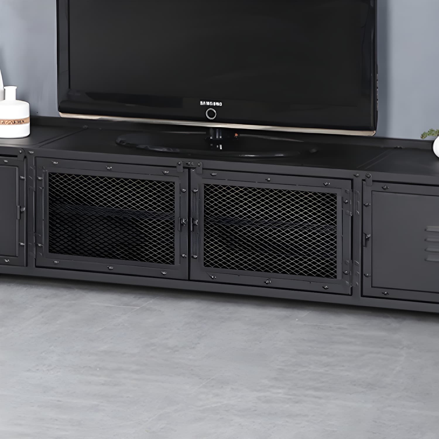 Industrial Style Metal TV Stand Black Colour Enclosed Storage TV Console with Cabinet - image 8