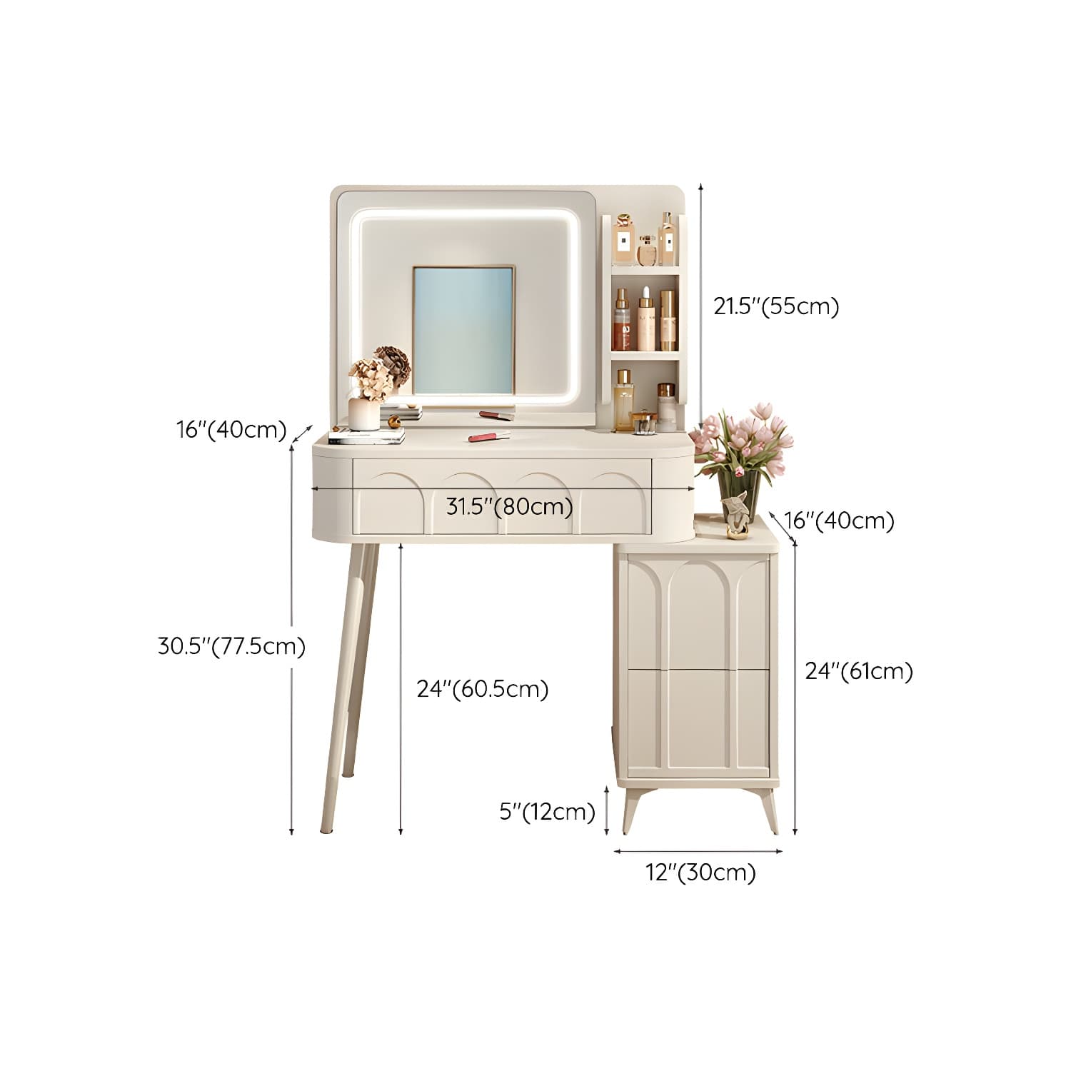 Modern White Wood Makeup Vanity with Drawers, Mirror, and Soft Close Drawer Glides - image 10
