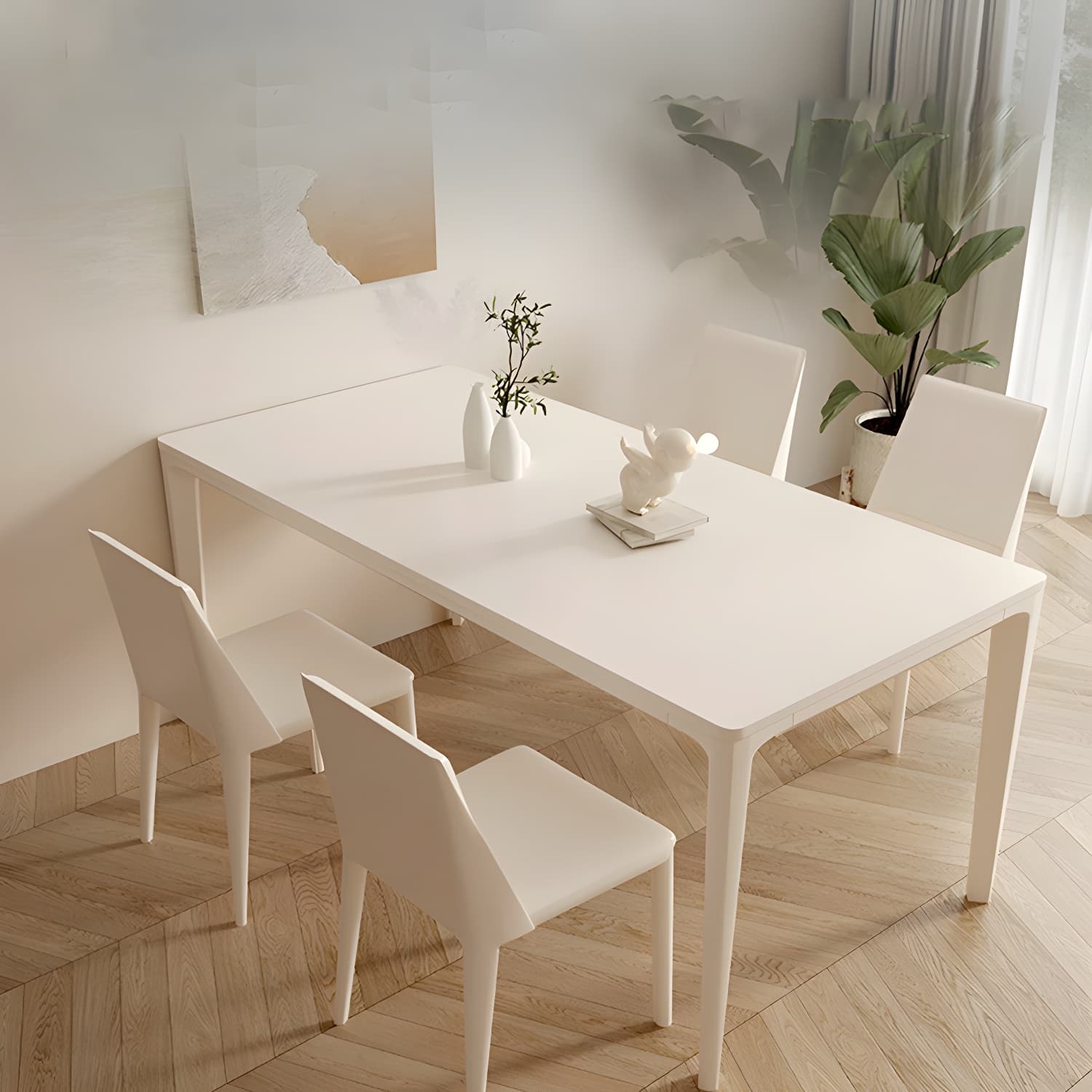 Modern Stone Top Dining Table with Beige Metal Legs and Standard Height for Kitchen & Dining - image 13