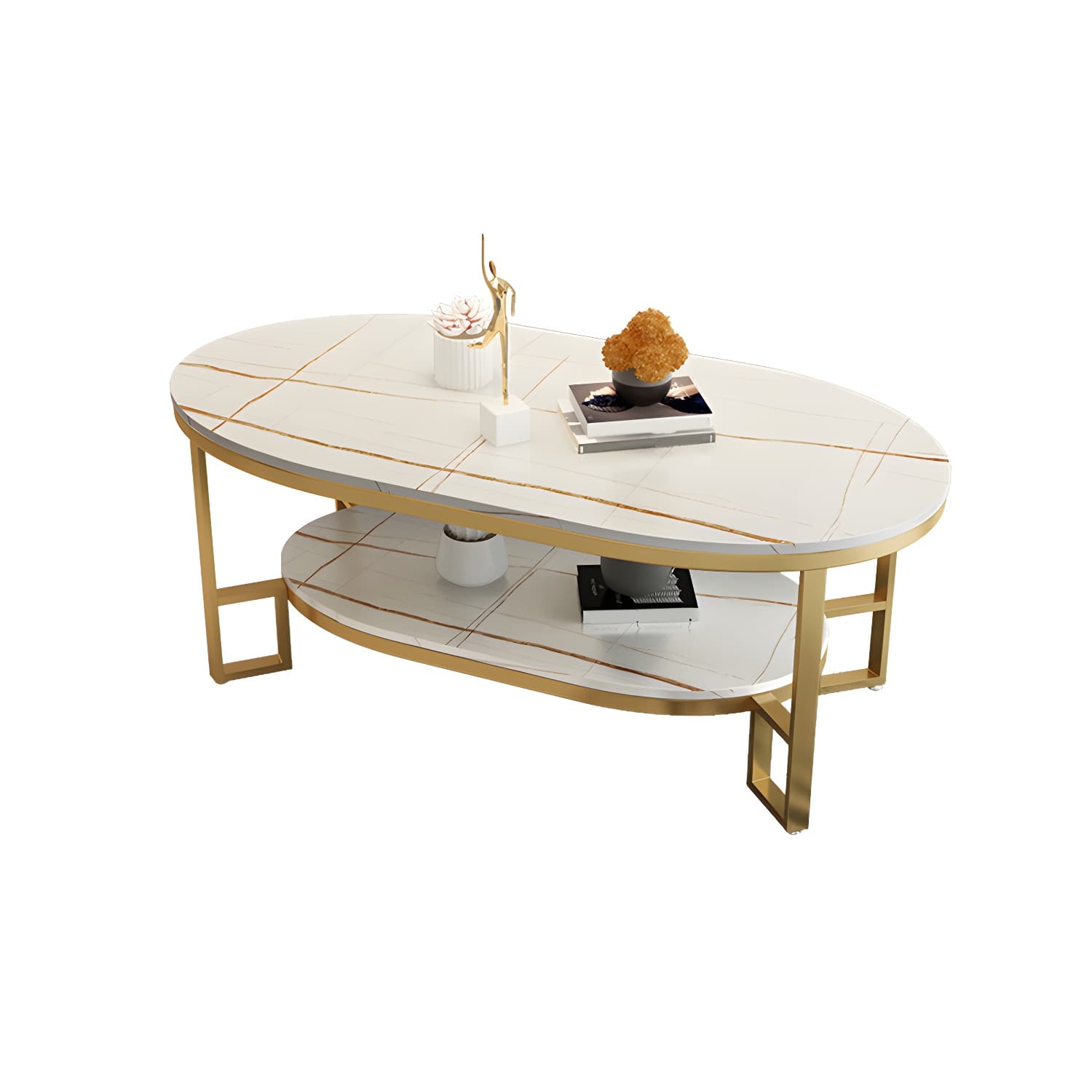 17.72" H Stone/Marble Top Coffee Table Frame Shelf Included Cocktail Table - image 7