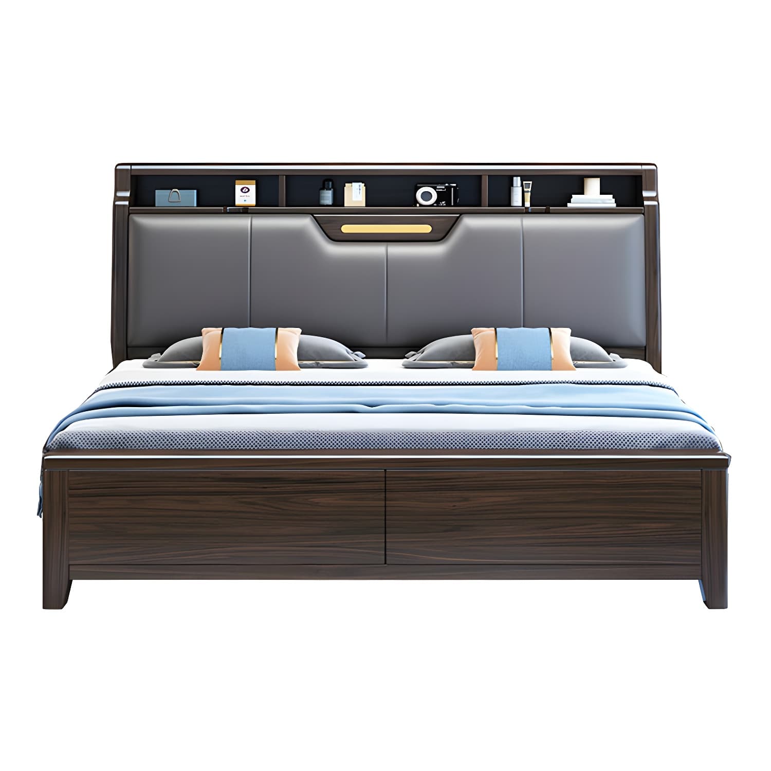 Brown Upholstery Wood Bed with Headboard – Modern Style, Full Assembly Needed - image 5