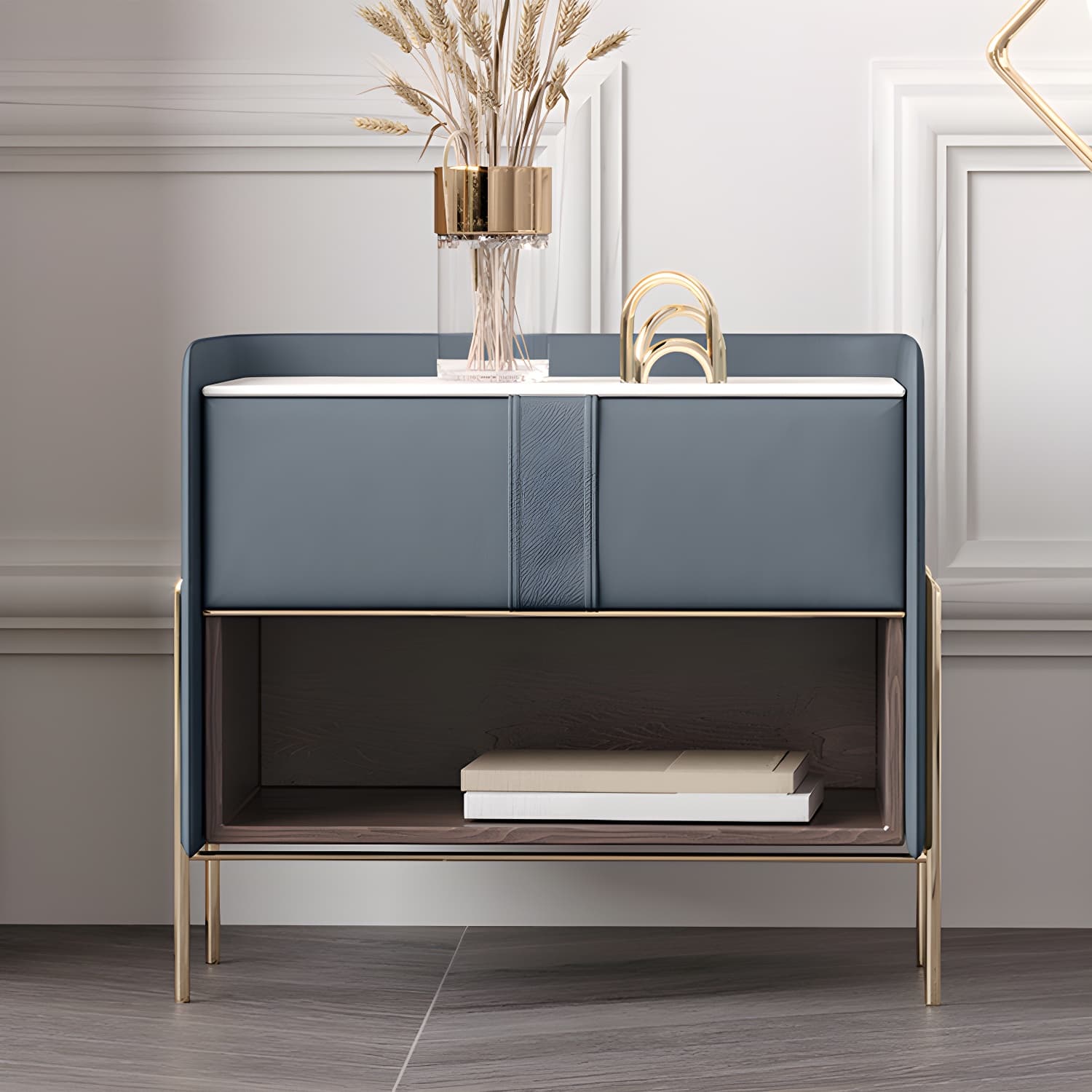 1-Drawer 1-Shelf Accent Table Nightstand 20.47" Tall Stone Nightstand