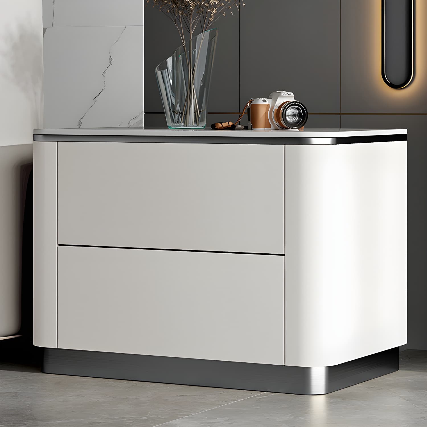 Stone Bedside Cabinet Classic Glam Bed Nightstand for Bedroom - image 14