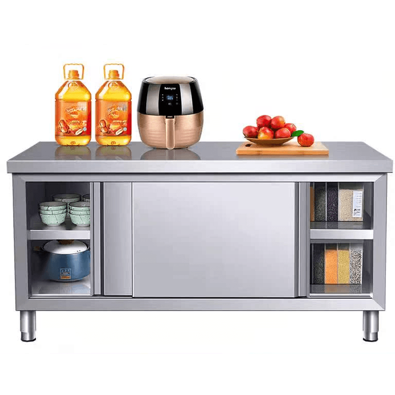 Silver Scullery Sink Cabinet with Reflecting Stainless Alloy Countertop, Self-supporting and Culinary Equipment Storage - image 4