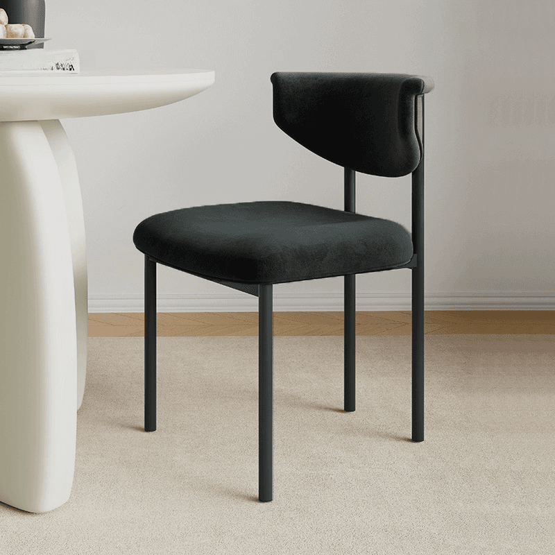Scandinavian Style 1-Piece Side Chair Set with Upholstered Seats, Ink/Ivory Metal Legs, and Low Back