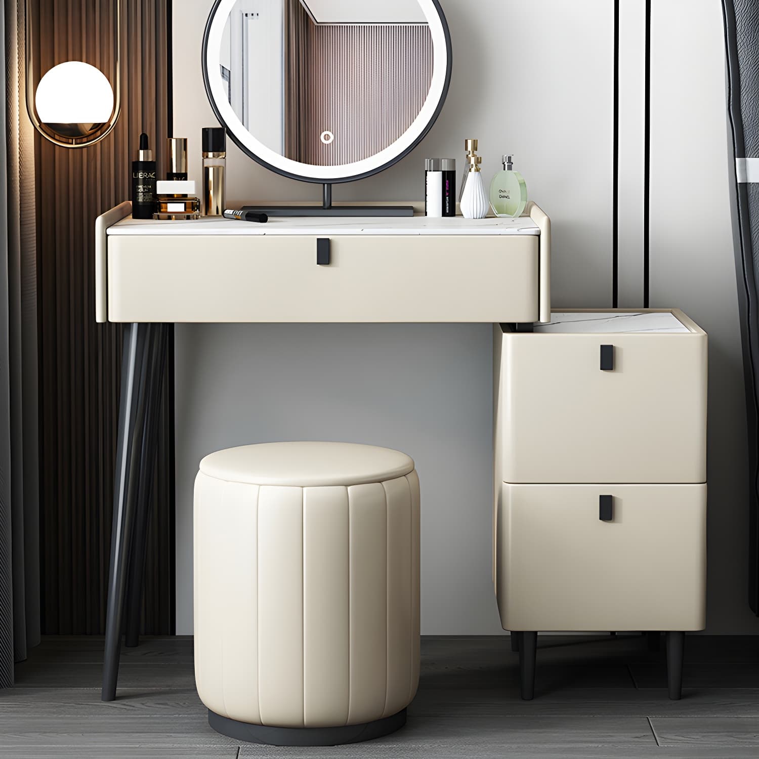 1/3 Drawers Vanity Set with Stool Modern Stone Top Dressing Table - image 6