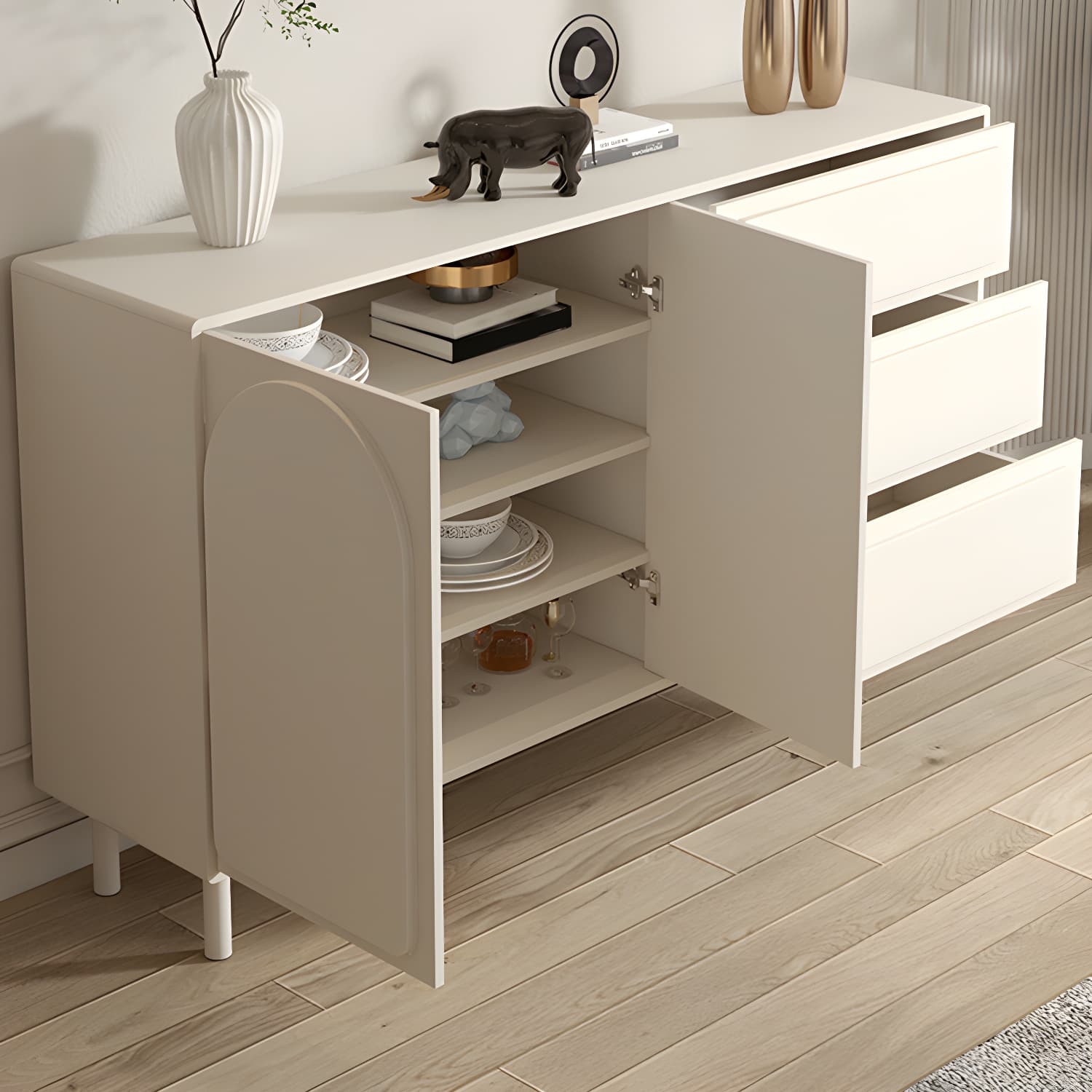 37.4"Tall White Wooden Cabinet , 3- Drawer Rectangle Accent Cabinet