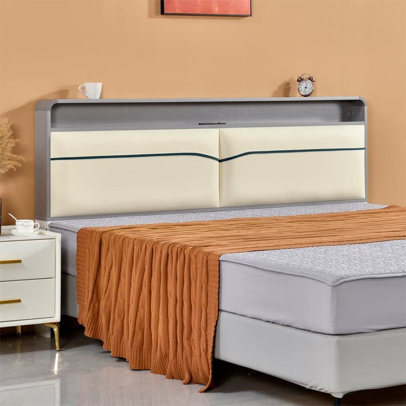 Minimalist Free-standing Standard Full(54"W x 75"L)/Twin(38"W x 75"L) Panel No Distressing with Shelves Included and Illuminating in Lumber - image 6