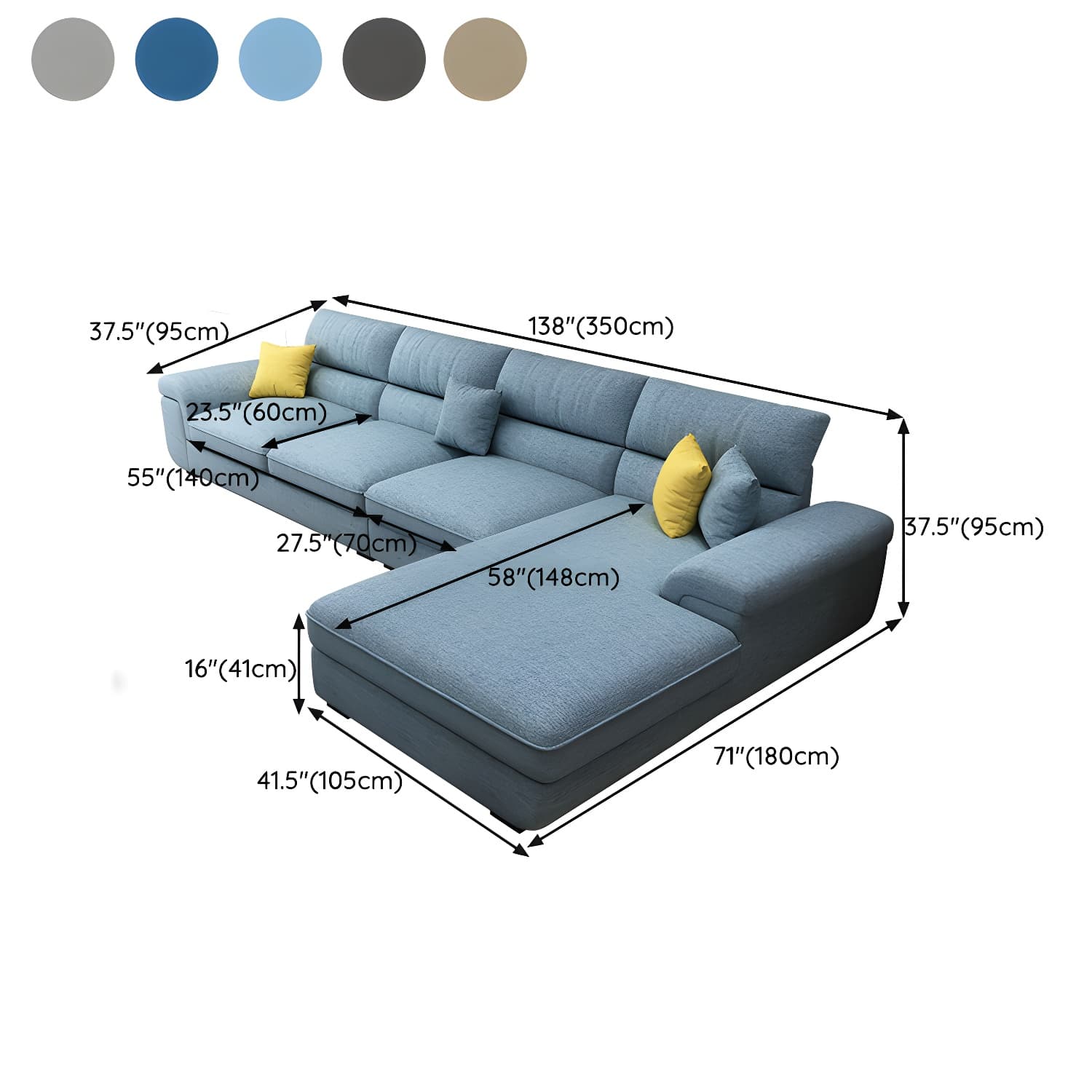 Modern L-Shape Pillow Top Arm Wooden Frame Sectional Sofa Chaise with Large 10 Feet Size - image 14
