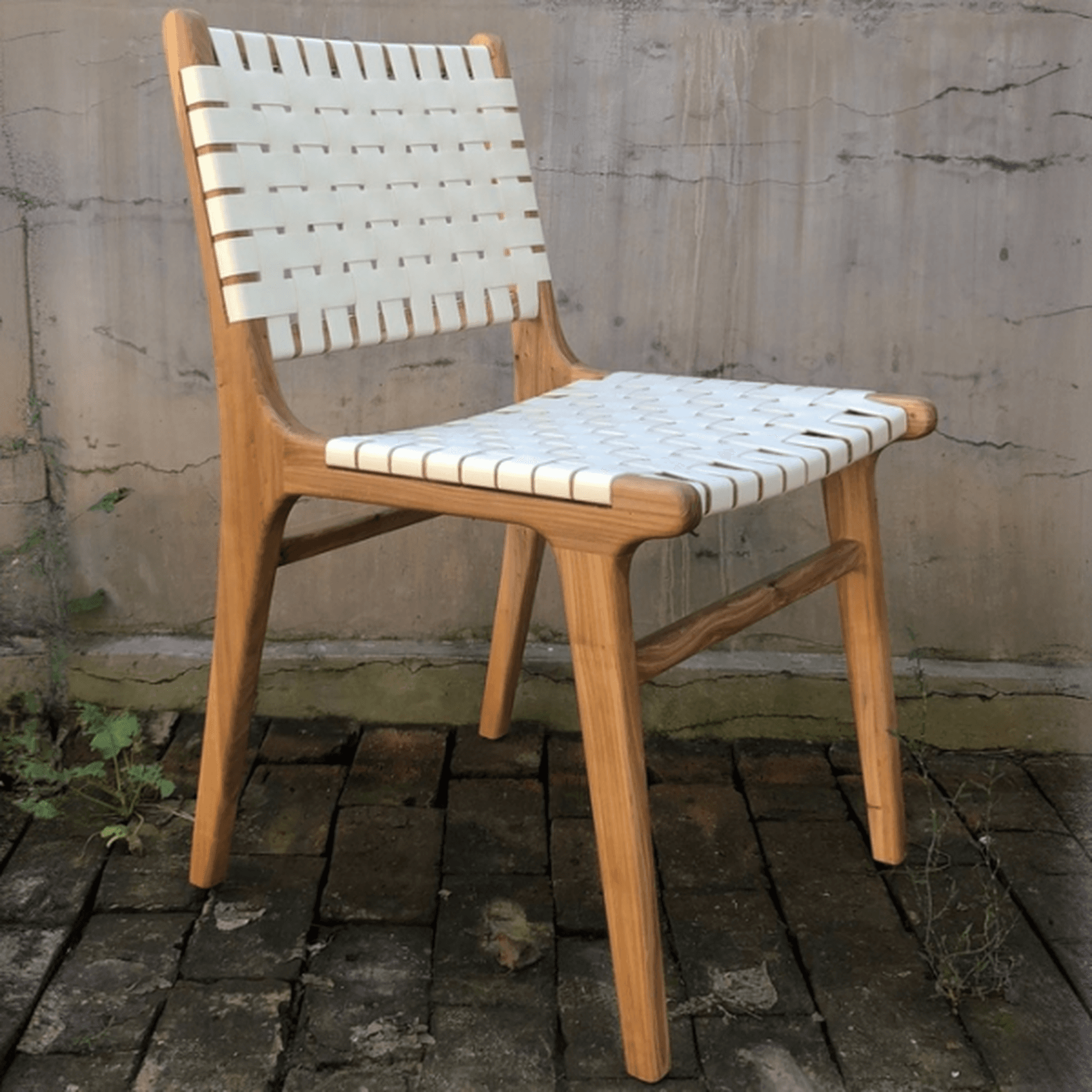 Modish Stable Genuine Leather/Rope/Faux Leather Woven Side Chair with Wood Framed Open Back and Natural Finish/Brown Base - image 6