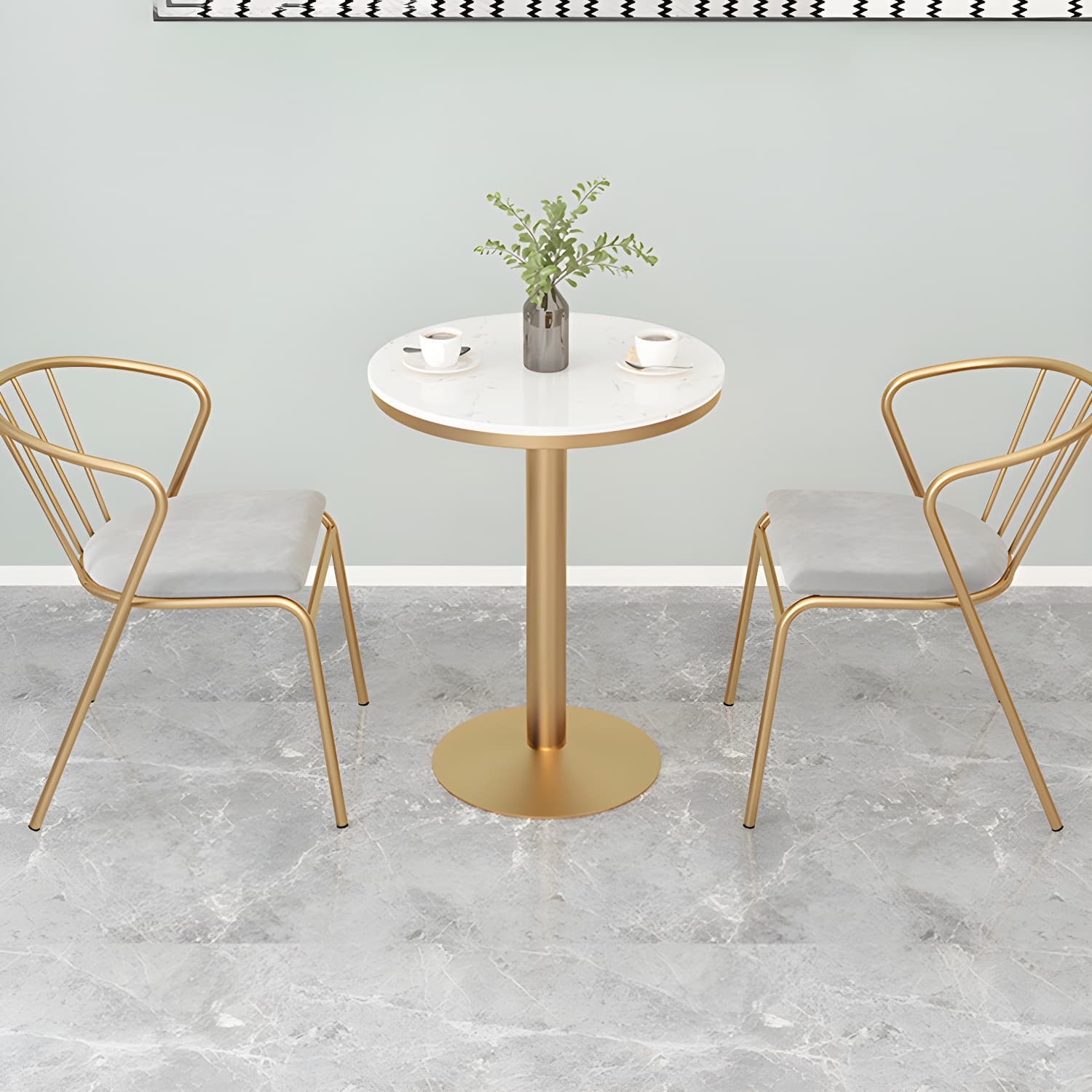 Metal Traditional Luxury Round Table White Stone Top Table with Pedestal Base - image 12