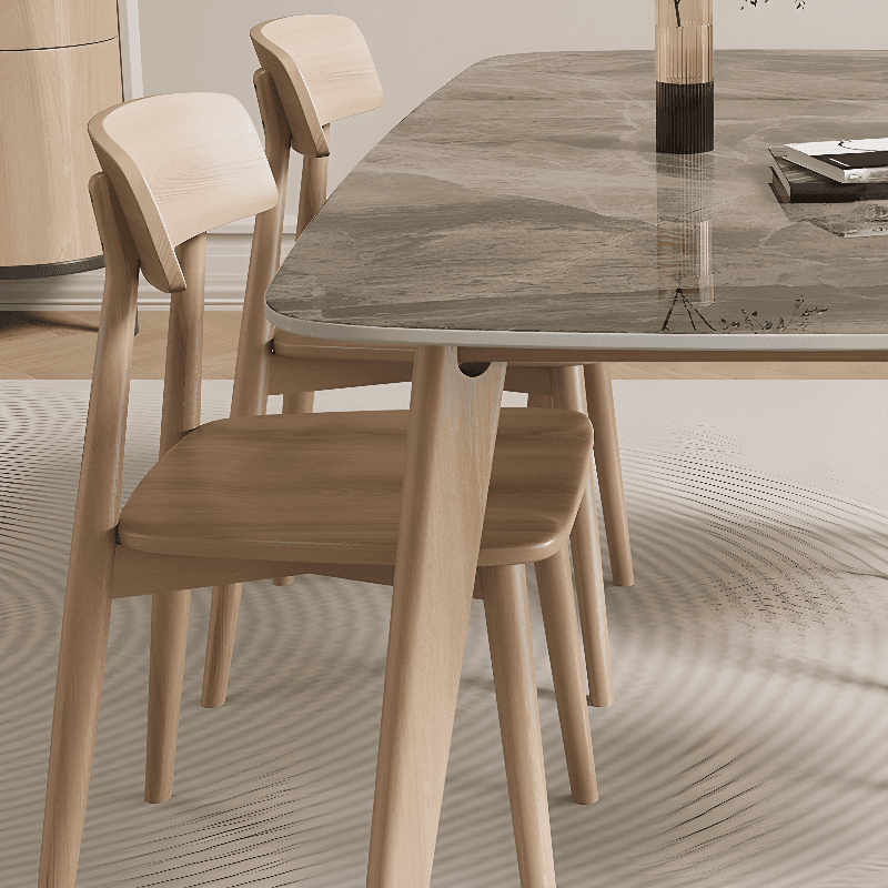 Scratch-proof Rectangle Stone Sand/Warm Wood Finish/Chalky Wood Fixed Top Dining Table for Seats 4/for 8/6 People in a Nordic Style - image 7