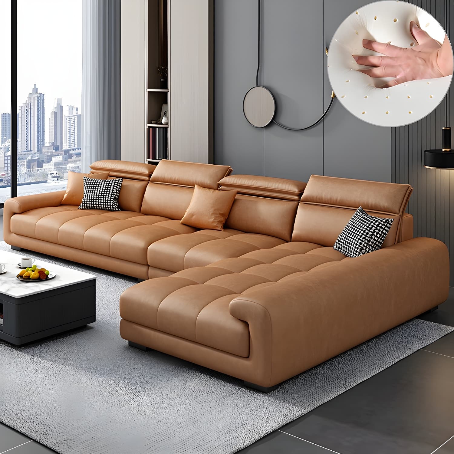 Modern L-Shape Tech Cloth Sectional Sofa Set with Adjustable Headrest - image 8