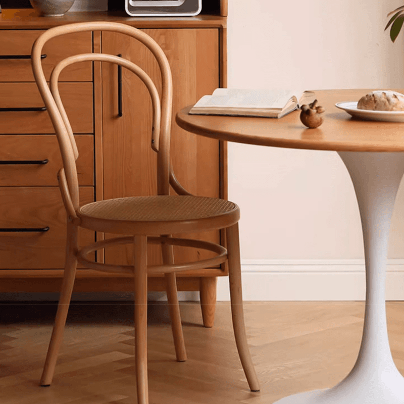 Minimalist Rubberwood Circular Standard Height Dining Table with a Sepia/Natural Color Fixed Table Top and Tulip Base for 2 People - image 11