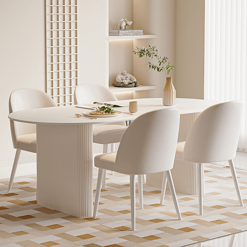 Oval Dining Table Set with Two-sided Pedestal, Enclosed Back, Fixed Table, Padded Chair, 5-piece in White - image 3