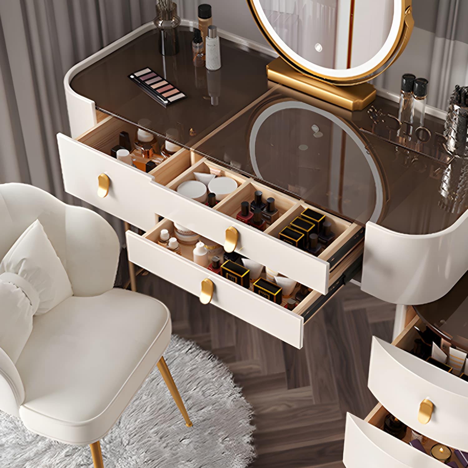 Glass/Stone Dresser Modern Make-up Vanity with 5/6 Storage Drawers - image 8