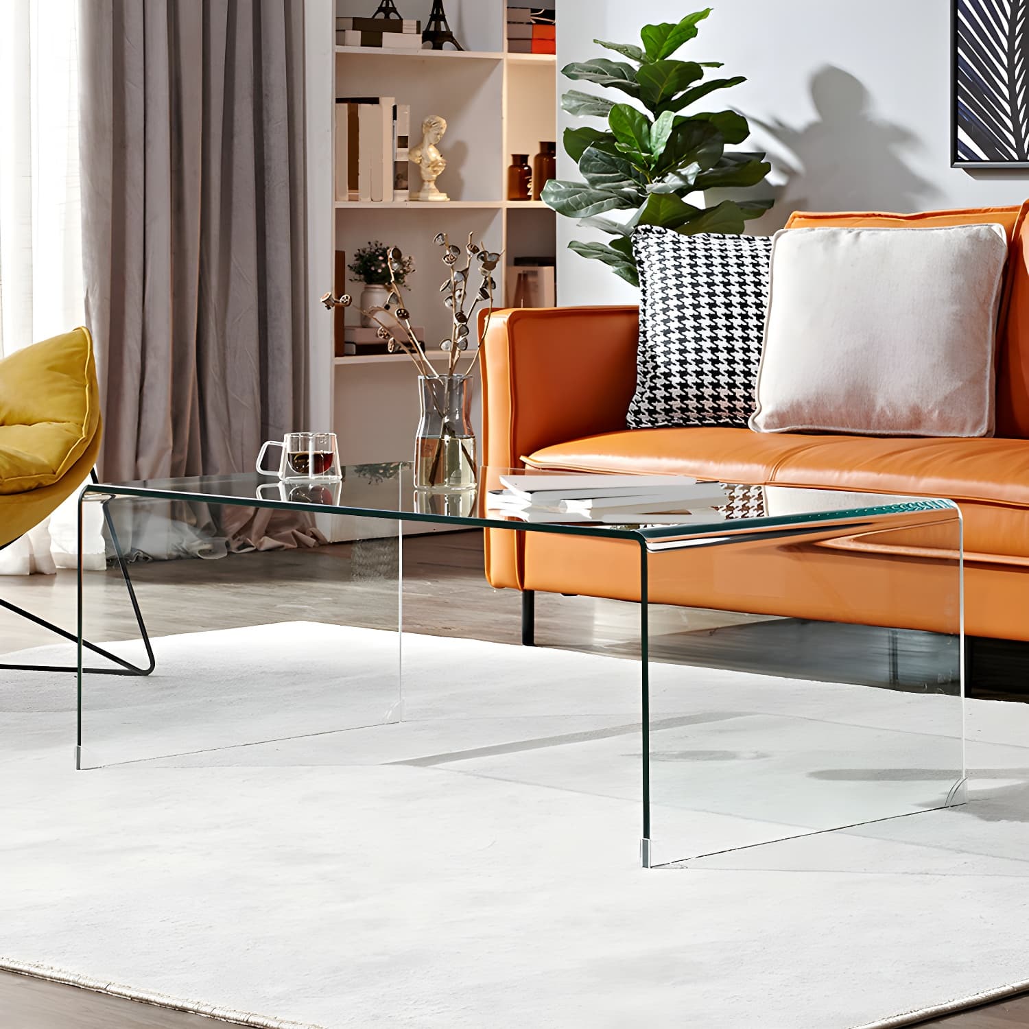 Contemporary Glass Sled Coffee Table Rectangle Cocktail Table