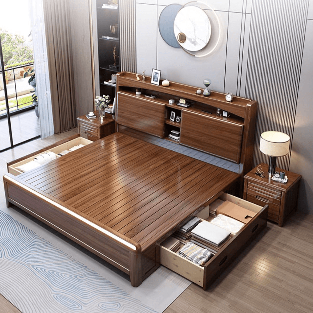 Platform Storage Bed with 2 Drawers, Lumber Frame and USB Charging Station - image 9