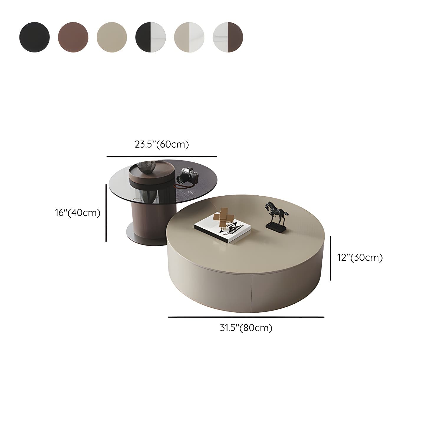 11"H Contemporary Coffee Table Round Coffee Cocktail Table with Drawer - image 17