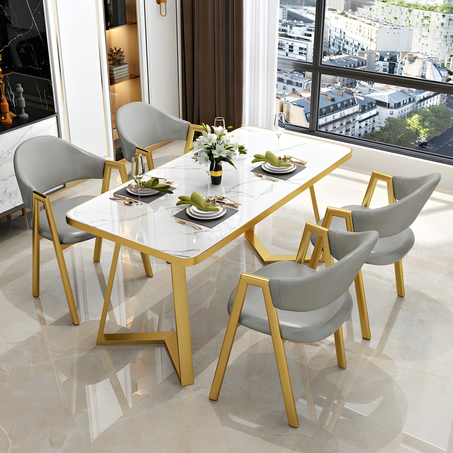 Glam White Wood Dining Set with Upholstered Chairs - 5 Piece Set - image 10