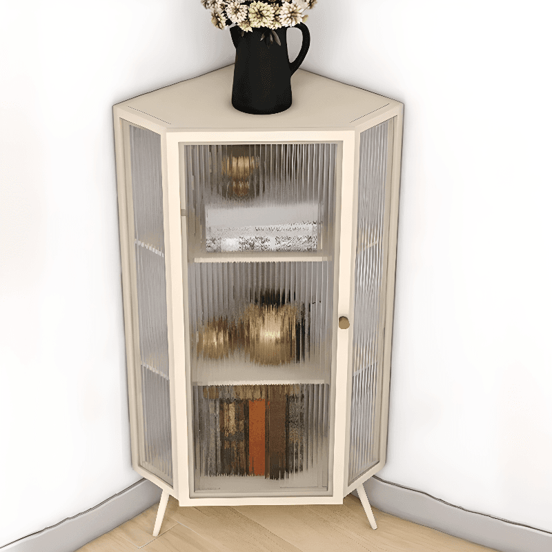 Contemporary Corner Utility Cabinet with 1 Cabinet, Iron Countertop, Glass Door, Pull Knobs, and Black/White/Off White Top - image 7