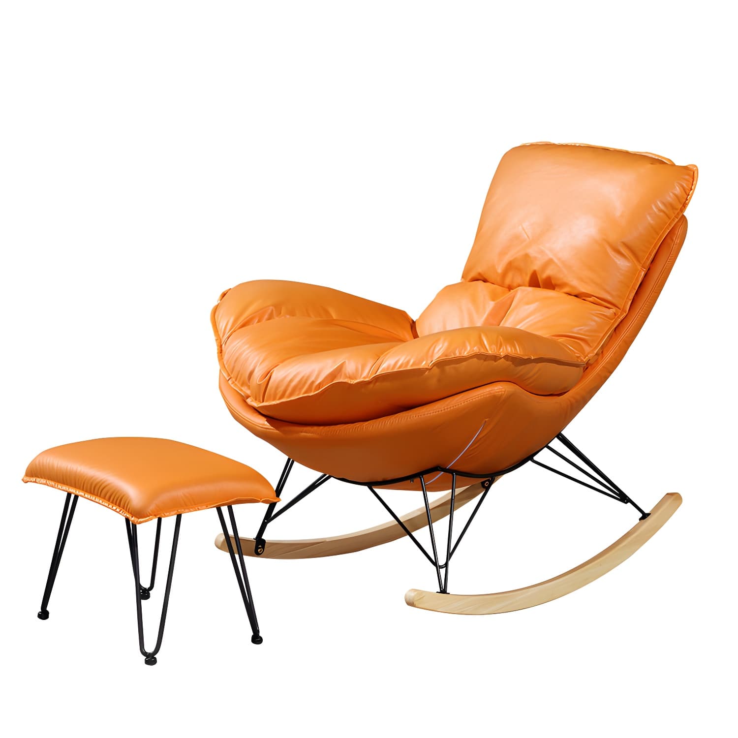 Contemporary Rocking Chair Faux Leather Water Resistant Plain Rocker Chair with Ottoman - image 10