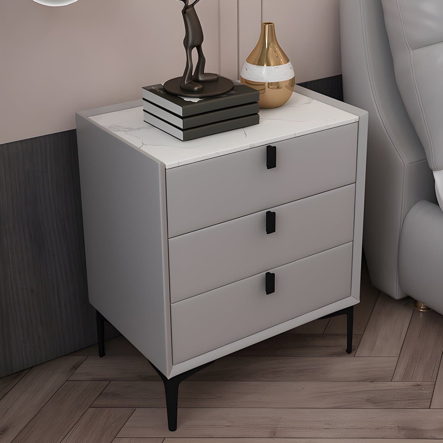 3 Drawers Solid Wood Nightstand Contemporary Night Table ,24" Tall - image 7