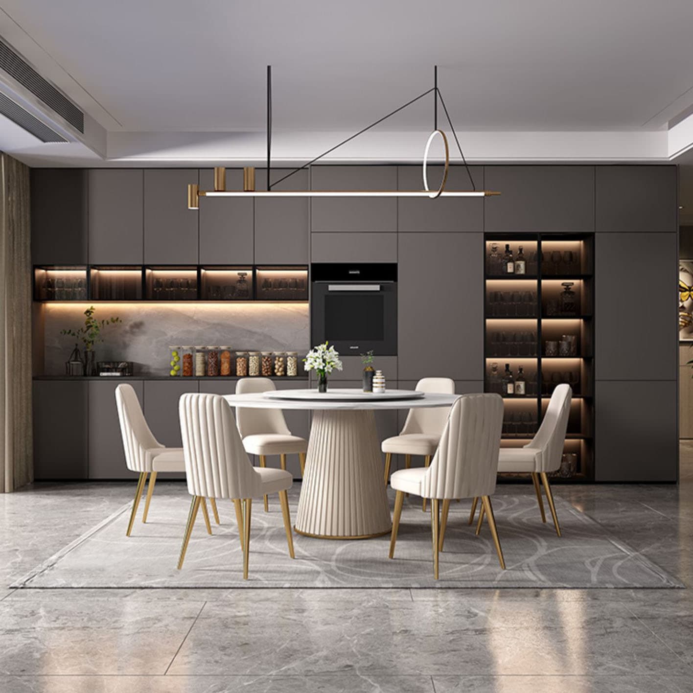 Modern Dinning Table with White Stone Round Dining Table for Kitchen