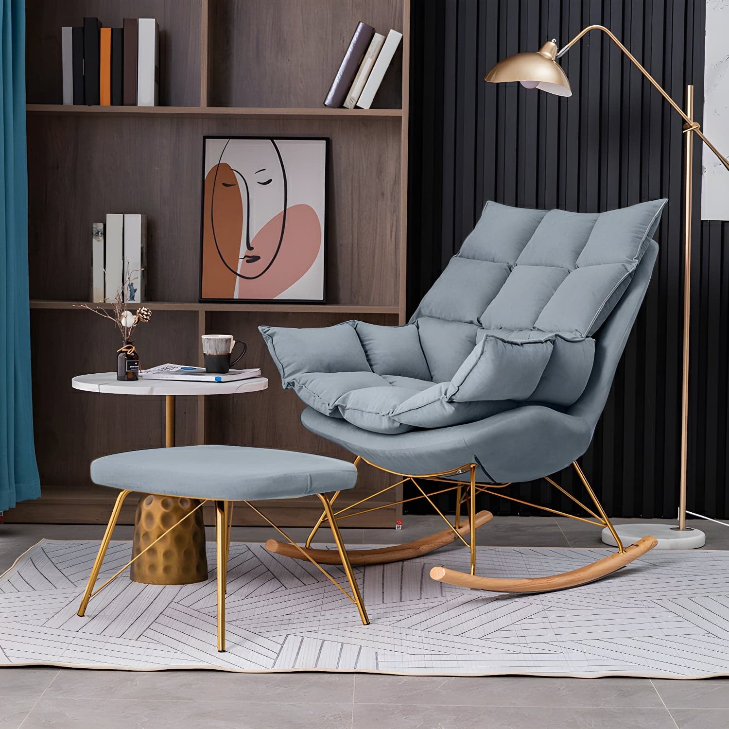 Rocking Accent Chair Upholstered Contemporary Living Room Spindle Tufted Cushions - image 3