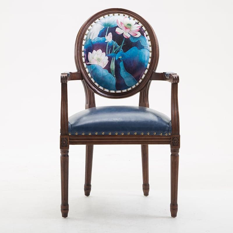French Sturdy King Louis Back Upholstered Arm Chair/Side Chair with Nailhead Accent, Foot Pads and Weathered Wood Base - image 3