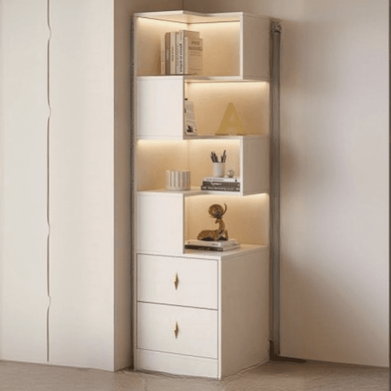 Modish Timber White/Ink/Gray Nook Accent Chest with 4 Exterior Shelves & Soft Close Drawer