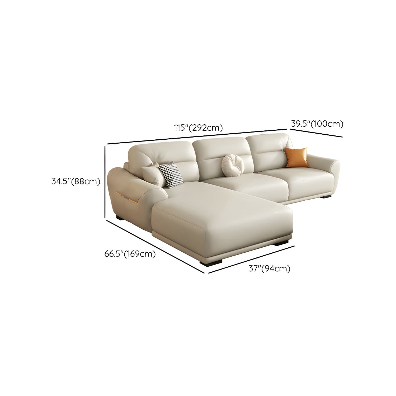 Modern One Arm Genuine Leather Sectional Sofa with Wood Frame - image 19
