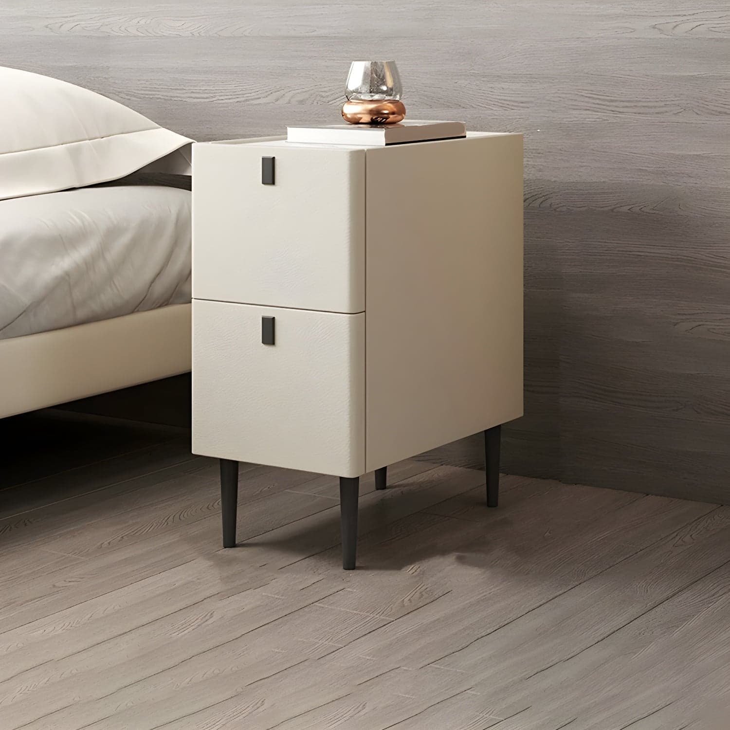 Modern Style Leather Polychromatic Choice of Black Cabinet Leg Nightstand - image 10