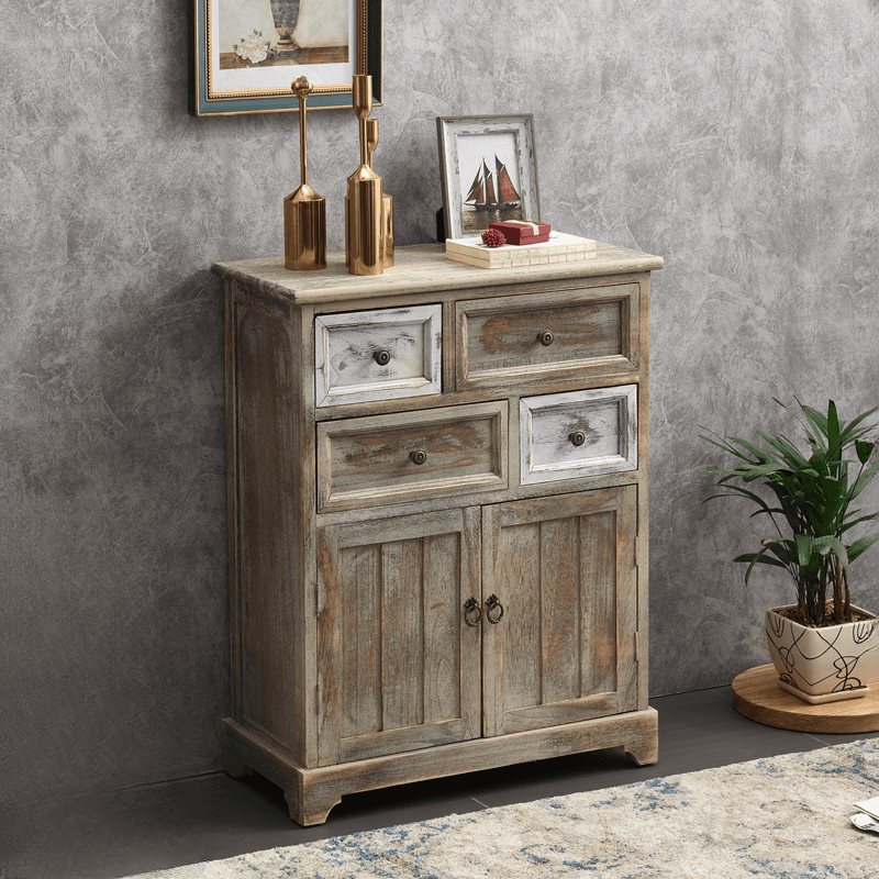 Industrial Detached Utility Cabinet with Distressed Wood and 4 Drawers Featuring Loop Pulls - image 9