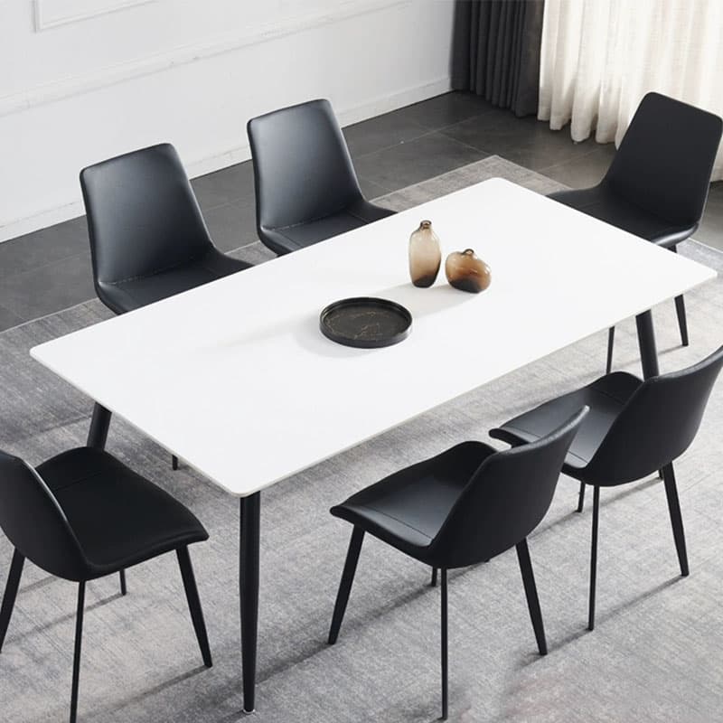 Modern Scratch-Resistant Stone Top Black Metal Base Kitchen Table - image 7