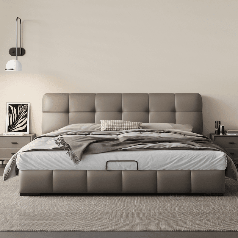 Grey Solid Color Storage Included/Panel Bed for Bedroom